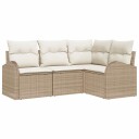  4 Delt Hagesofa Sett med Puter i Beige fra Poly Rattan