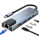 HUB Tech Protect V3 5in1 USB C USB A 3.0 USB A 2.0 USB C HDMI RJ45 grå