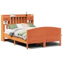  Seng med bokhylle uten madrass voksbrun 140x200 cm heltre furu 8721158619327