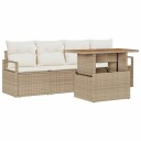  5-delt hage sofa-sett med puter i beige poly rattan