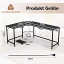 L formet datamaskinbord med strømuttak & CPU stativ & Robust metallramme hjørnebord svart