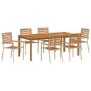 vidaXL Hage Spisegruppe 7 stk. Beige Solid akasietre