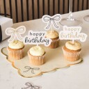 Kakedekorasjoner Happy Birthday kremhvit rosett   12 pakning
