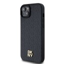 DKNY iPhone 15 MagSafe-kompatibelt Lærmønster Deksel med Metallogo Svart