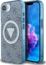 GUESS IML Metal Glitter 4G Circle Triangle MagSafe Case for iPhone 16e - Blue