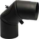 130 mm Metalbestos albuerør 90° med avfasing med rengjøringsklaff black 130mm