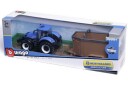 BURAGO - Tractor w/livestock trailer N.H. T7.615 10cm blue  141509 