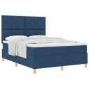  Box Spring Seng med Madrass Blå 140x200 cm Stoff