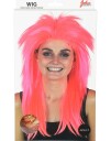 Neonrosa 80-talls Rocker Parykk - Lang Med Hockeyfrisyre