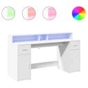  Skrivebord med LED-lys hvit 160x55x91 cm konstruert tre