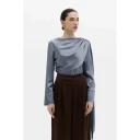 By Malina   Bluse Melandy Draped Cape Blouse   Blå