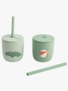 Done by Deer Silicone Straw Cup 2 Pack Playground Green   Green   CUP:Ø 7X H 7CM.STRAW:13.5CM