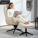 Avslappingsstol med krakk 360° roterende TV stol med liggefunksjon TV stol med ledningslook hvilestol for stue soverom beig