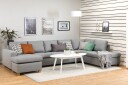 Crazy 5 seters Høyrevendt U formet X Large Sofa med Divan og Sjeselong i Stoff   Grå