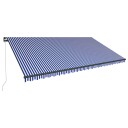 vidaXL Manuell markise med solcelle LED 6 x 3 m Blå og hvit stripe
