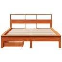  Seng med bokhylle uten madrass voksbrun 150x200 cm heltre furu 8721158409836