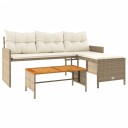 Hagesofa med bord og puter L-formet beige polyrotting 365583