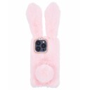 INCOVER iPhone 15 Pro Fleksibelt Plastbakdeksel m. Pels - Kaninører - Rosa