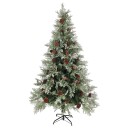 vidaXL Juletre med lysdioder og kongler grønn og hvit 195 cm PVC og PE