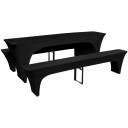  3 Overtrekk for ølbord og benker svart stretch 220 x 50 x 80 cm 8718475939177