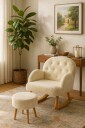 Ørelappstol  og puffesett 2 deler Atelier Del Sofa Dugmeli 80 x 85 x 65 cm Krem  