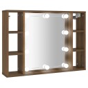 vidaXL Speilskap med LED brun eik 76x15x55 cm