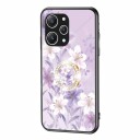INCOVER Xiaomi Redmi 12 Plast Deksel m. Glass Baksida & Fingerring - Blomstertrykk - Lilla
