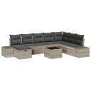  9-delt Hage Sofa Sett med Puter Lys Grå Poly Rattan