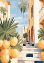 Sunny Citrus Street Mediterranean Village Steps Plakat Plakat / 100x150cm