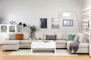 Crazy 6 seters Høyrevendt U formet XX Large Sofa med Divan og Sjeselong i Stoff   Beige