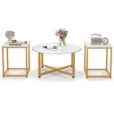 Sett med 3 salongbord med robust metallramme rundt salongbord og 2 firkantede sidebord hvit