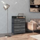 Industrielt skjenk med 4 stoffskuffer svart 60x29x85cm