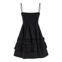Ganni Stretch Cotton Mini Strap Dress W. Frills Black 36