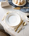 6 stk Elegante Runde Bordbrikker – Hvit med Gullmønster