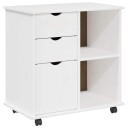 vidaXL Rullende skap med hjul Hvit 63,5 x 39 x 65,5 cm Massiv furu