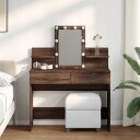  Sminkebord med LED brun eik 100x40x130 cm