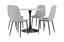 Basic Home Severo Spisebord 100 cm Rundt Svart base + 4 stk Naira stol grå med svarte ben   Hvit/Svart/Grå