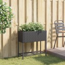 Plantekasse med hylle svart polyrotting