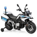 Politimotorsykkel for barn batteridrevet motorsykkel med 2 treningshjul 110 x 82,5 x 63 cm hvit
