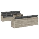  9-delt Hagesofa-sett med puter Lysegrå Poly Rattan