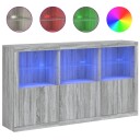 vidaXL Skjenk med LED-lys grå sonoma 181,5x37x100 cm
