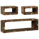  TV benksett med hylle 3 pcs Flerfarget Massivt gjenvunnet tre