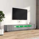 vidaXL TV-benksett med LED-lys 3 deler grå eik konstruert tre