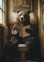 Bear Reading Newspaper Plakat / 30x40