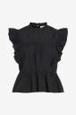 Vila Bluse viRufella O neck S/L Frill Top Svart