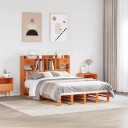 Seng med bokhylle uten madrass voksbrun 160x200 cm heltre furu 8721158627544