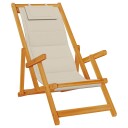  Sammenleggbar strandstol med armlener gråbrun akasietre tekstil