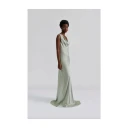 Malina Leah Cowl Satin Maxi Dress   Green   L