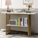 2 lags konsollbord med marmorlook 120 x 29,5 x 92,5 cm hvit og gull
