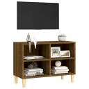 vidaXL TV-benk med ben i heltre brun eik 69,5x30x50 cm